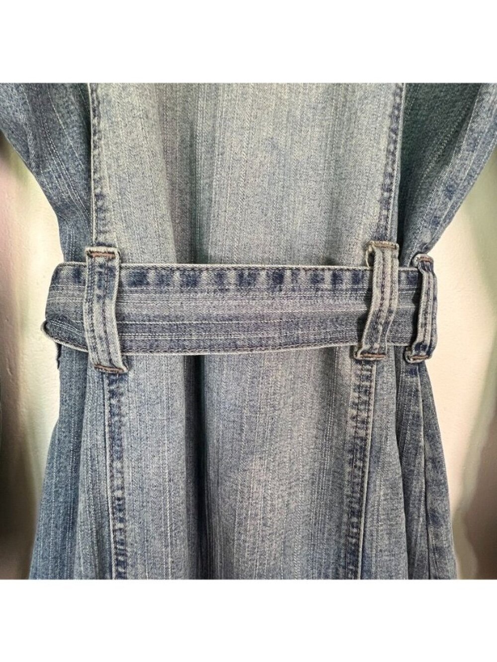 VTG Y2K Jane Doe Jean Denim Trench Shirt Dress Belted Maxi Statement Miss Sixty - Picture 5 of 14